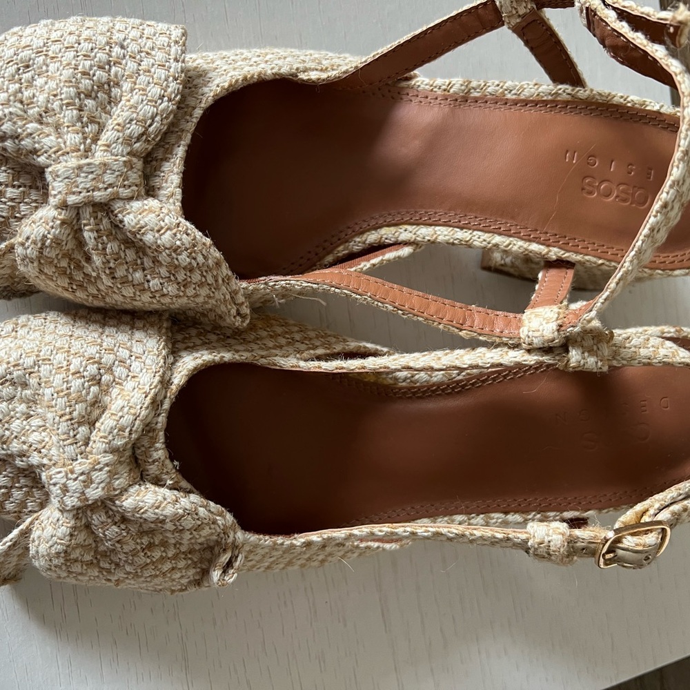 ASOS Tan Tweed Espadrilles with Bow Accent